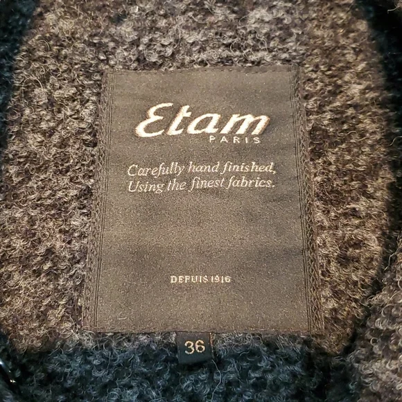 Etam Paris Dark Grey Black Wool Blend Double Breasted Button Up Pea Coat Size M - Picture 4 of 7